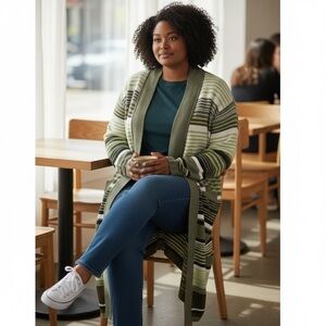 - Issac Mizrahi Live Women’s Striped Cardigan Sweater with Pockets Size XL…
